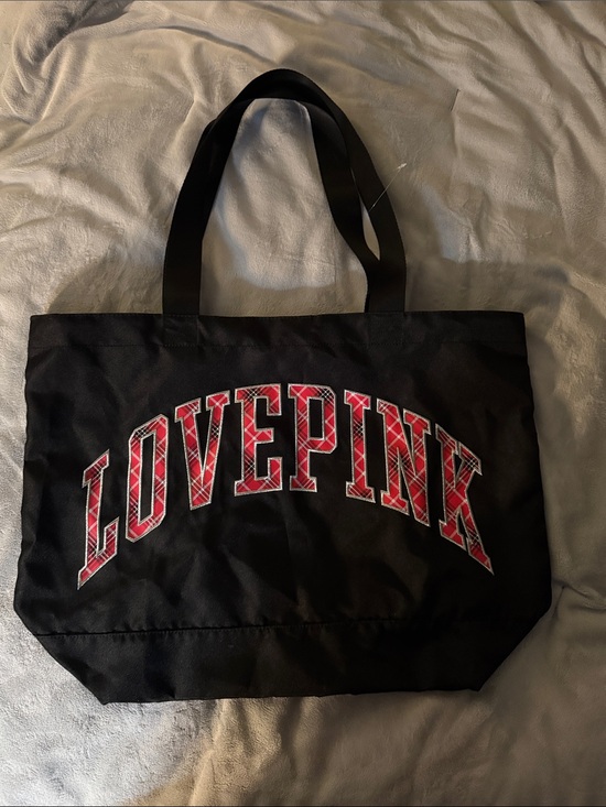 Victoria's Secret Handbags - Victoria’s Secret PINK LOVE PINK Tote Bag Black Plaid Logo